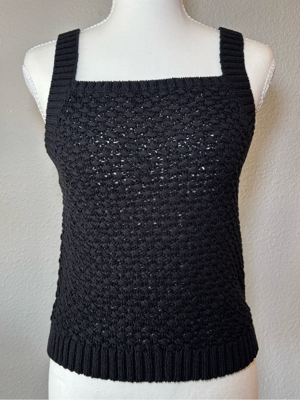 J. Crew Women's Basket Stitch Sweater Tank Top Small Black Preppy Coastal Cotton